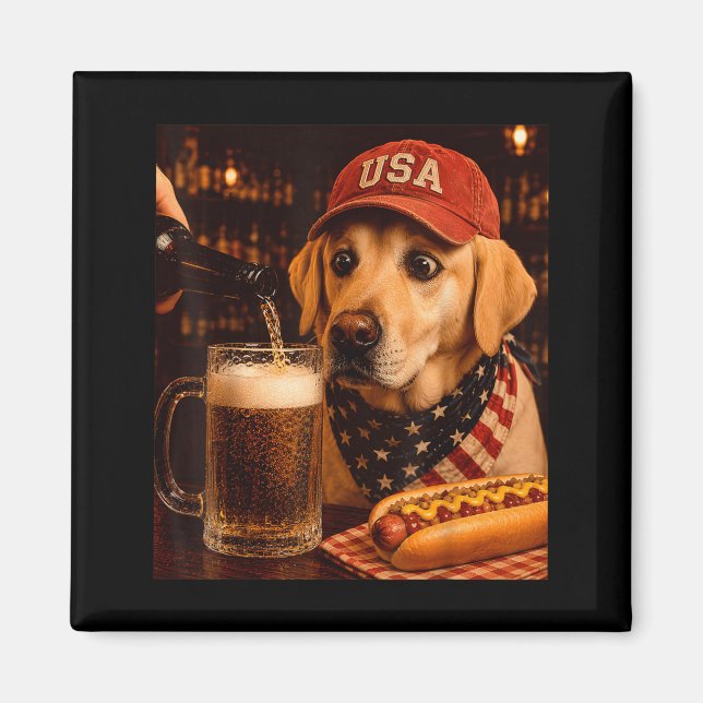 Vintage Yellow Labrador Retriever Dricker Öl Magnet (Framsidan)