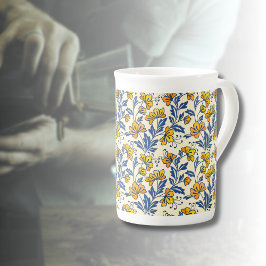 Vintage Yellow Orange Folk Floral Blue Leaf Benporslin Mugg
