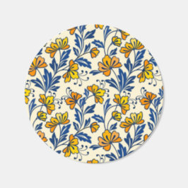 Vintage Yellow Orange Folk Floral Blue Leaf Runt Klistermärke