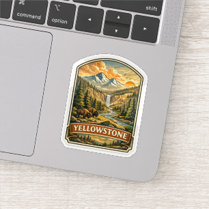 Vintage Yellowstone Bergs Vattenfall Vildmark Klistermärken