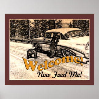 Vintage Yellowstone Black Bear and Tourist Poster