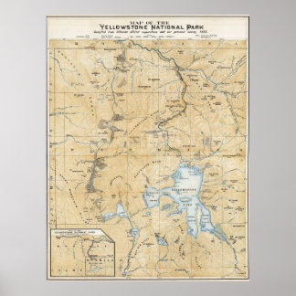 Vintage Yellowstone, Grand Canyon Kartposter 1885 Poster