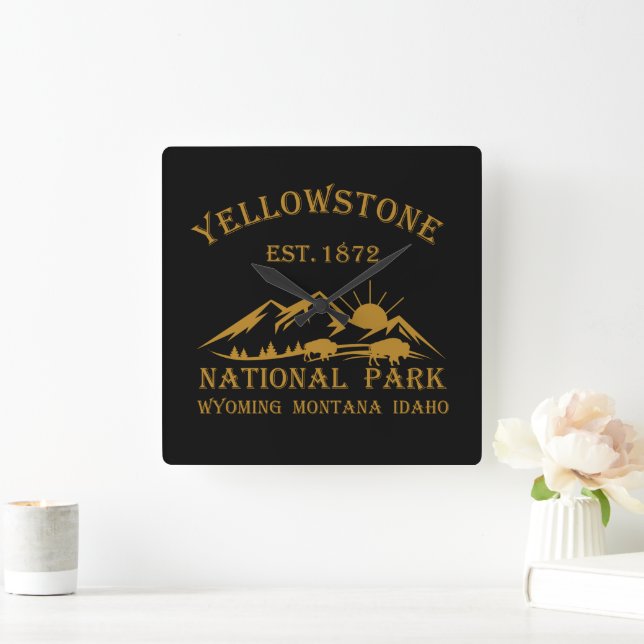 Vintage Yellowstone National Park Fyrkantig Klocka (Hem)