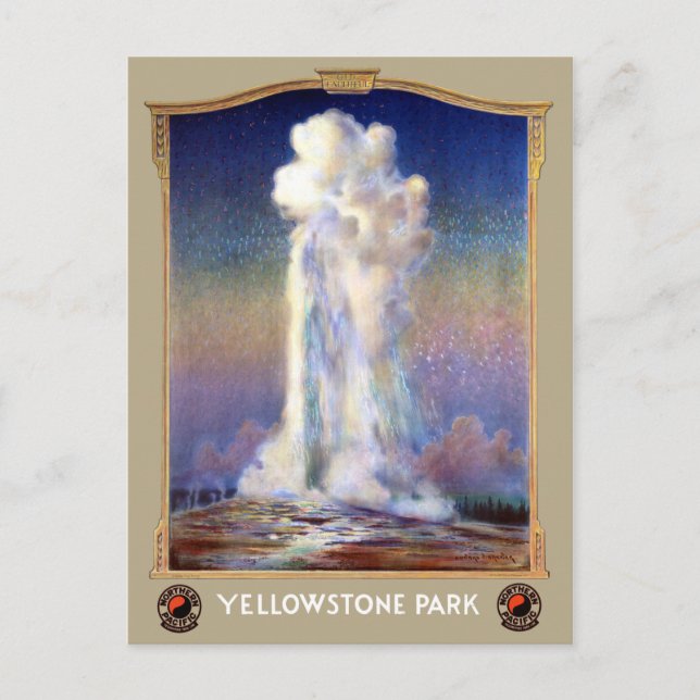 Vintage Yellowstone National Park Geyser Poster Vykort (Framsida)