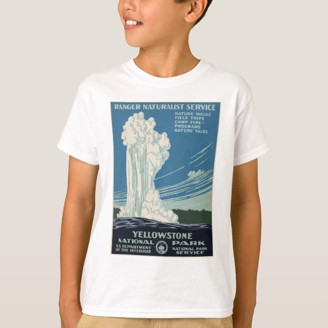 Vintage Yellowstone National Park Geyser WPA T Shirt (Framsida)