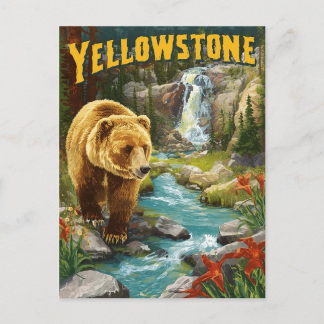 Vintage Yellowstone National Park Scenia Wildlife Vykort (Framsida)