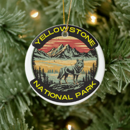 Vintage Yellowstone National Park varg bergen Julgransprydnad Keramik