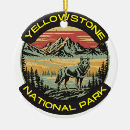 Vintage Yellowstone National Park varg bergen Julgransprydnad Keramik