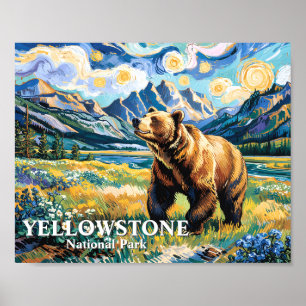 Vintage Yellowstone nationalpark Björn Landskap Poster
