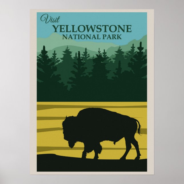 Vintage Yellowstone nationalpark Buffalo Poster (Framsidan)