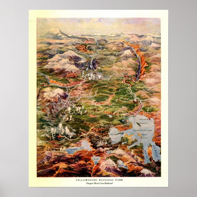 Vintage Yellowstone nationalpark Karta Poster (Framsidan)