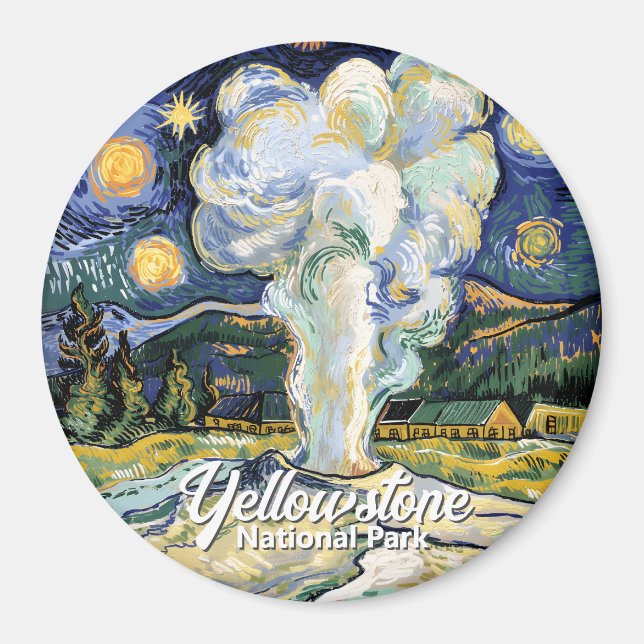 Vintage Yellowstone Old Faithful Klassiskt Landska Magnet (Framsidan)