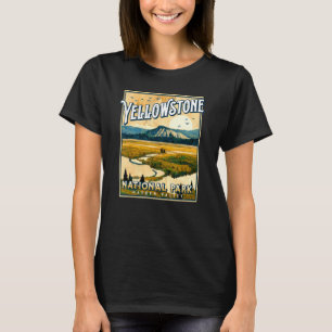 Vintage Yellowstone Park Poster Hayden Valley Pain T Shirt