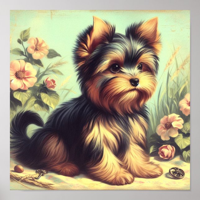 Vintage Yorkshire Terrier Painting Poster (Framsidan)