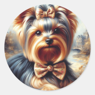 Vintage Yorkshire Terrier Painting Runt Klistermärke