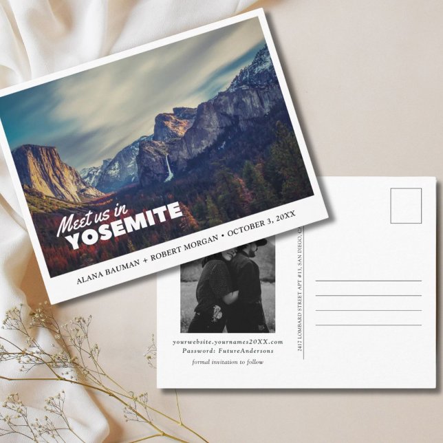 Vintage Yosemite Bröllop spara datum vykort (Vintage Yosemite Wedding Save the Date Postcard
)