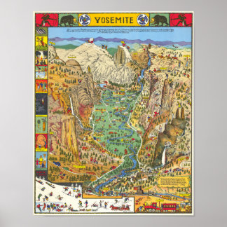 Vintage Yosemite-karta över nationalparken 1931 Poster