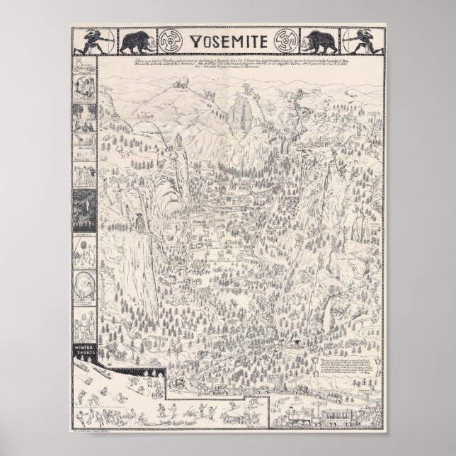 Vintage Yosemite Map of National Park 1931 Poster (Framsidan)