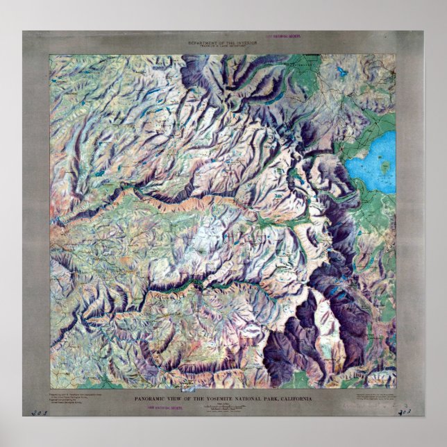 Vintage Yosemite National Park Relief Karta Poster (Framsidan)