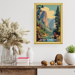 Vintage Yosemite nationalpark dalflodsutsikt Poster