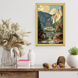 Vintage Yosemite Nationalpark Flod Retro Vandring Poster