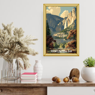 Vintage Yosemite Nationalpark Flod Retro Vandring Poster