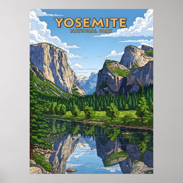 Vintage Yosemite nationalparkslandskap Poster (Framsidan)