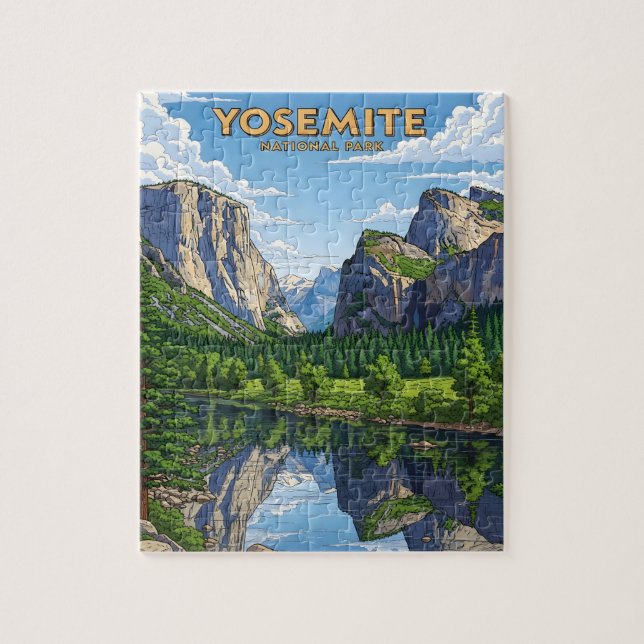 Vintage Yosemite nationalparkslandskap Pussel (Vertikal)