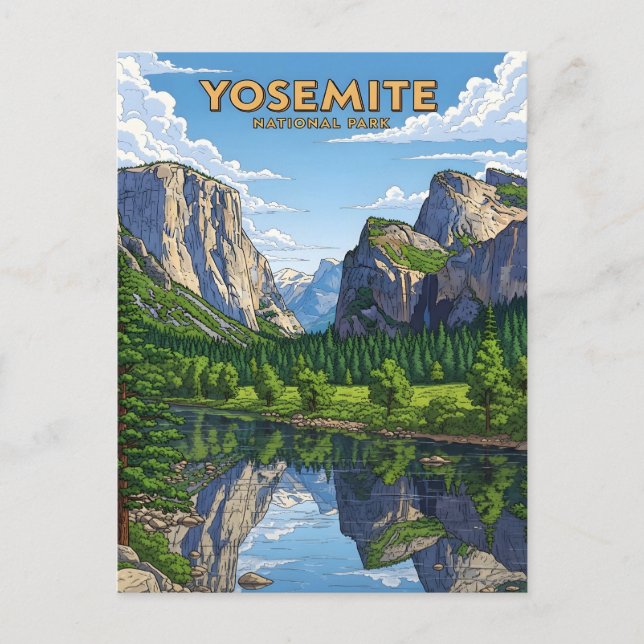 Vintage Yosemite nationalparkslandskap Vykort (Framsida)
