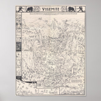 Vintage Yosemite Park karta 1931 Affisch