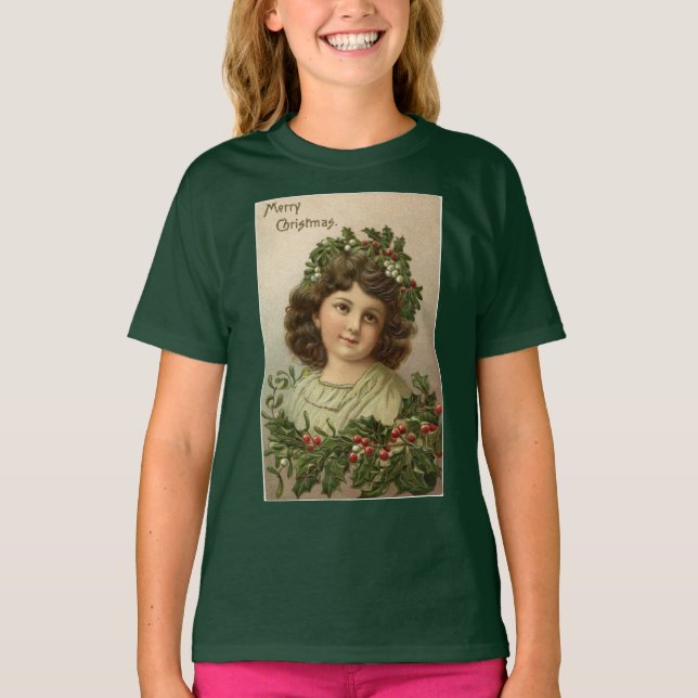 Vintage Young Dam jul Holly Girl T Shirt (Framsida)