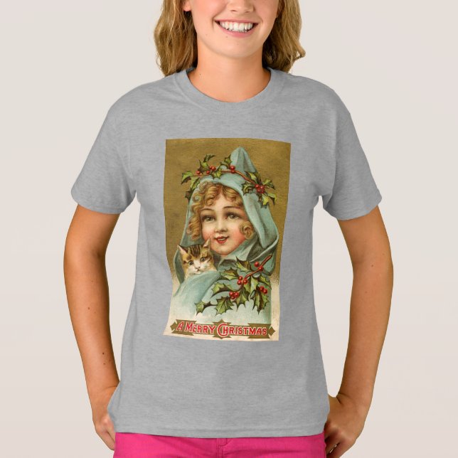 Vintage Young Dam Jul Kitten Girl T Shirt (Framsida)