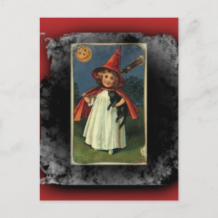 Vintage Young Halloween Witch Vykort