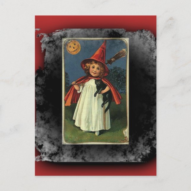 Vintage Young Halloween Witch Vykort (Framsida)