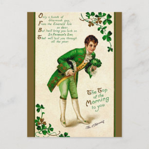 Vintage Young Man med Shamrock Bouquet Vykort