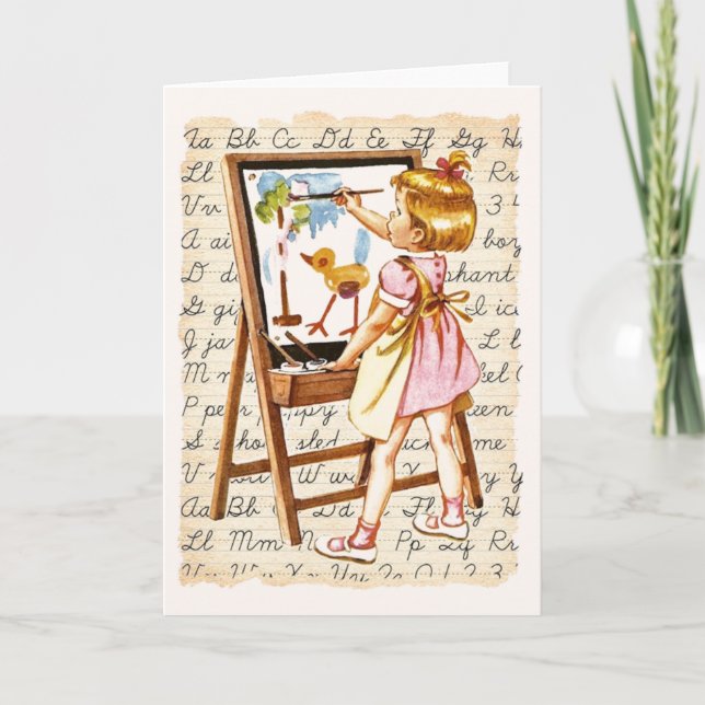 Vintage Young School Girl Note Card Kort (Framsida)
