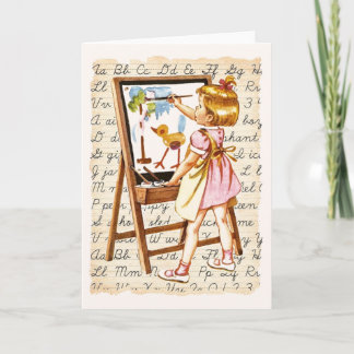 Vintage Young School Girl Note Card Kort