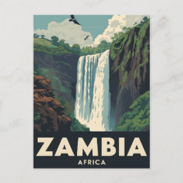 Vintage Zambia Resemålning Affisch Vattenfall Vykort