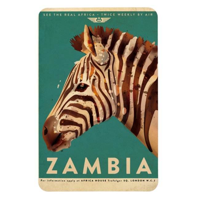 Vintage Zambia Zebra Travel Magnet (Vertikal)