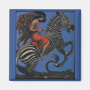 Vintage Zebra Art Nouveau Kvinna Life 1922 Magnet
