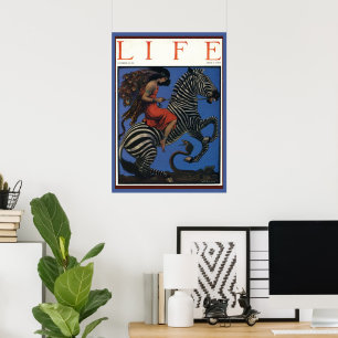 Vintage Zebra Art Nouveau Kvinna Liv 1922 Poster