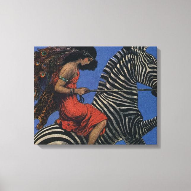 Vintage Zebra Art nouveau Woman Canvastryck (Framsida)
