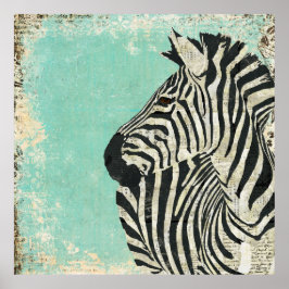 Vintage Zebra Blue Art Poster