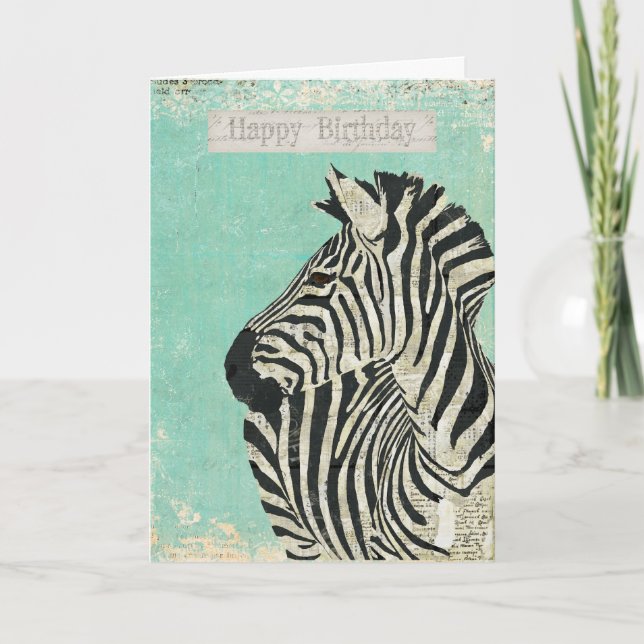 Vintage Zebra Blue Birthday Card Kort (Framsida)