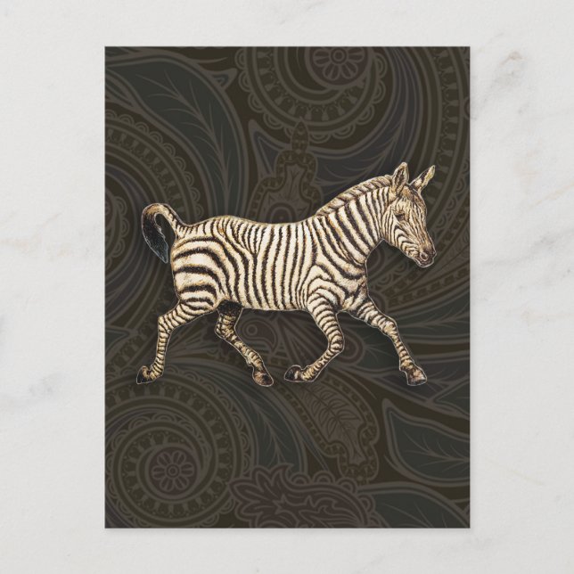 Vintage zebra med paisley-design vykort (Framsida)