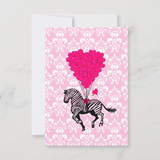 Vintage zebra och rosa hjärtballonger (Framsida)
