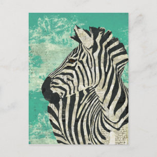 Vintage Zebra Turquise Postcard Vykort
