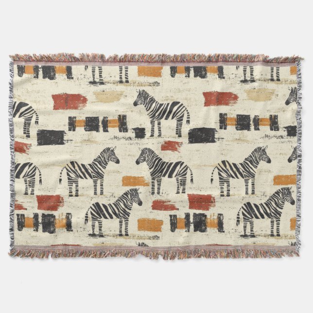 Vintage Zebrarandom Mönster Rustik Boho Safari Try Filt (Framsidan)