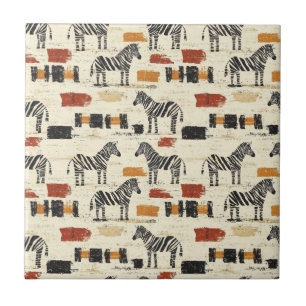 Vintage Zebrarandom Rustik Boho Safari Tryck Kakelplatta