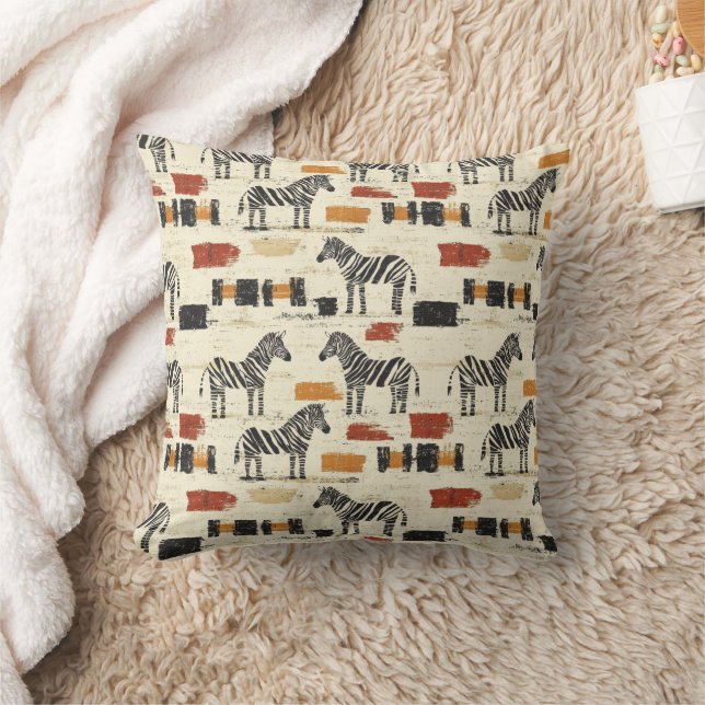 Vintage Zebrarandom Rustik Boho Safari Tryck Kudde (Filt)